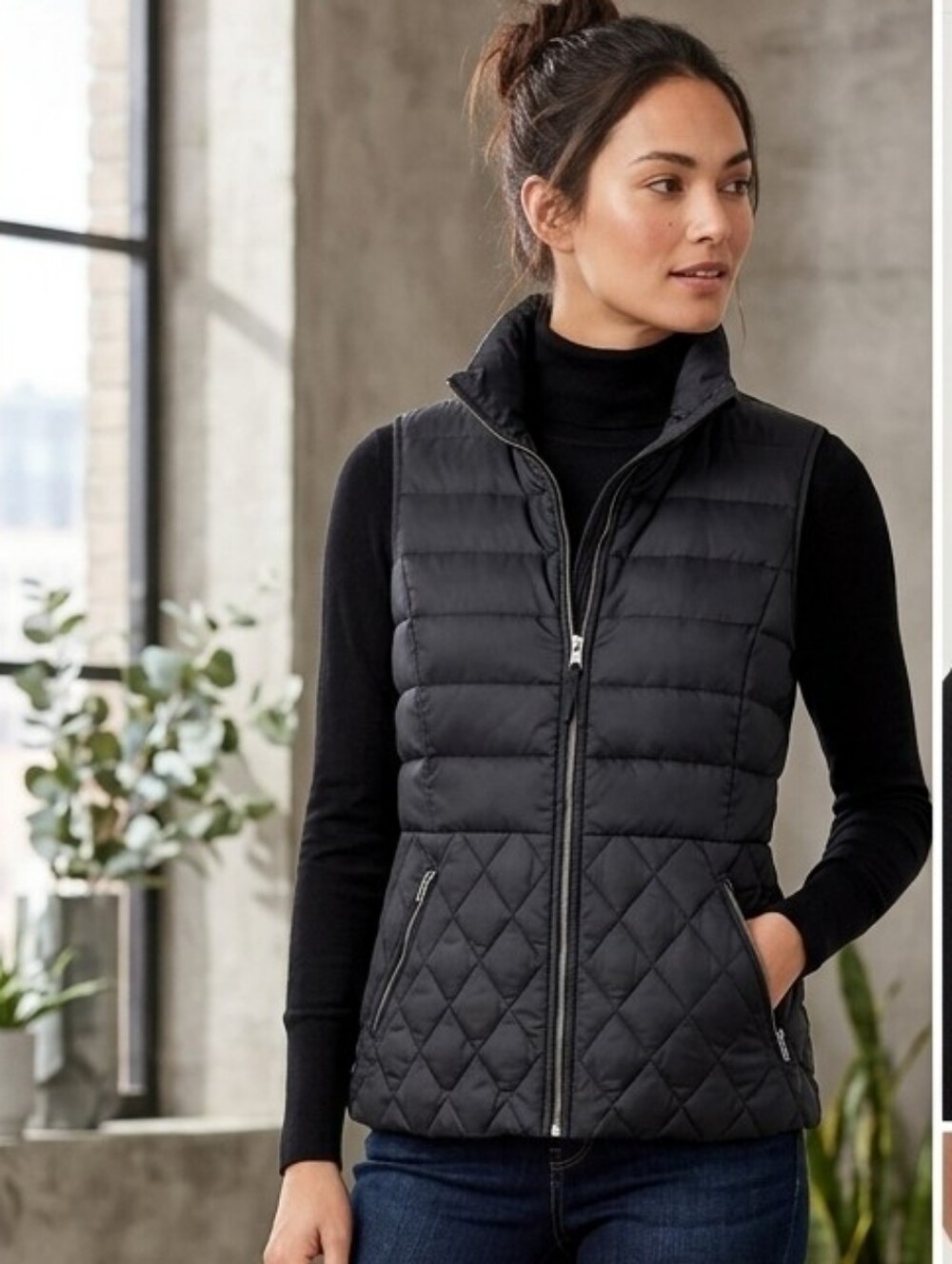 Talbots Mixed Quilted Down Filled Puffer Vest - Black - Women's Size Small